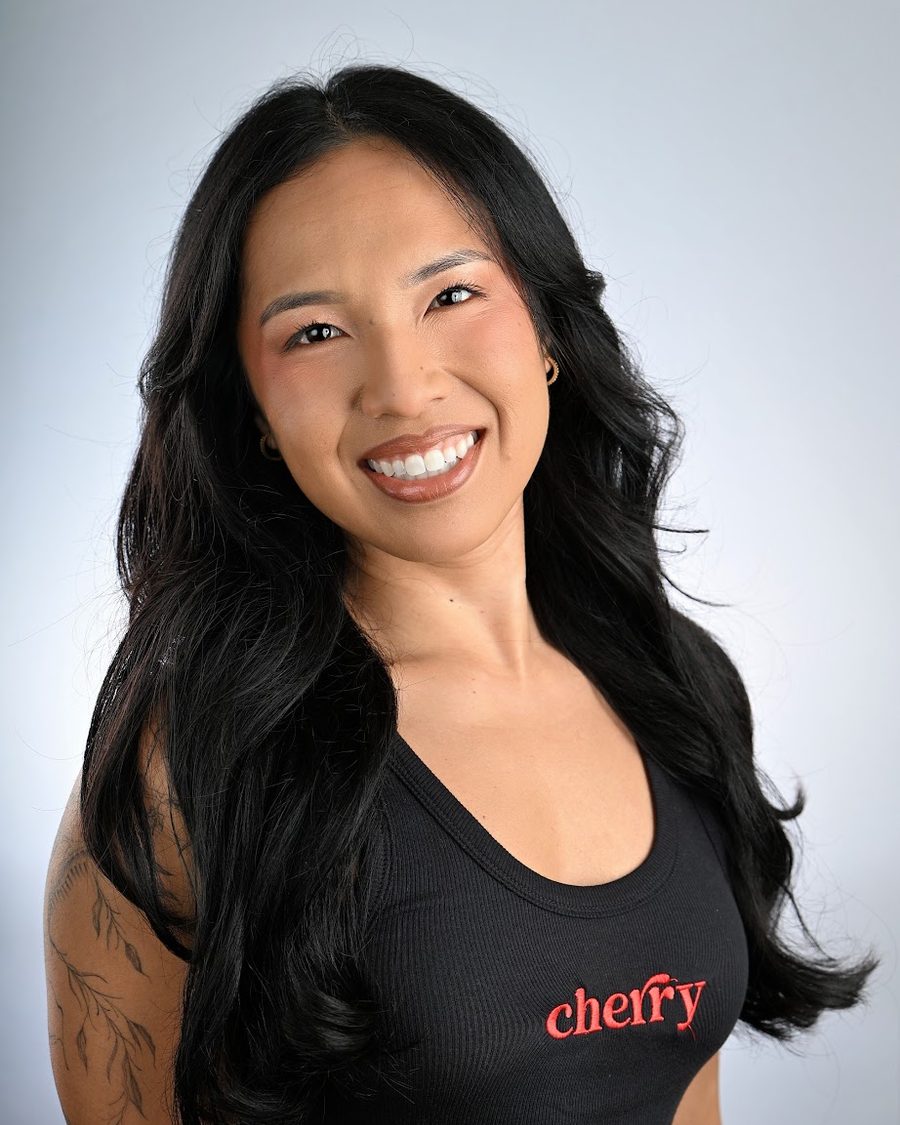 The Cherry Tank, women's, black with red cherry embroidery